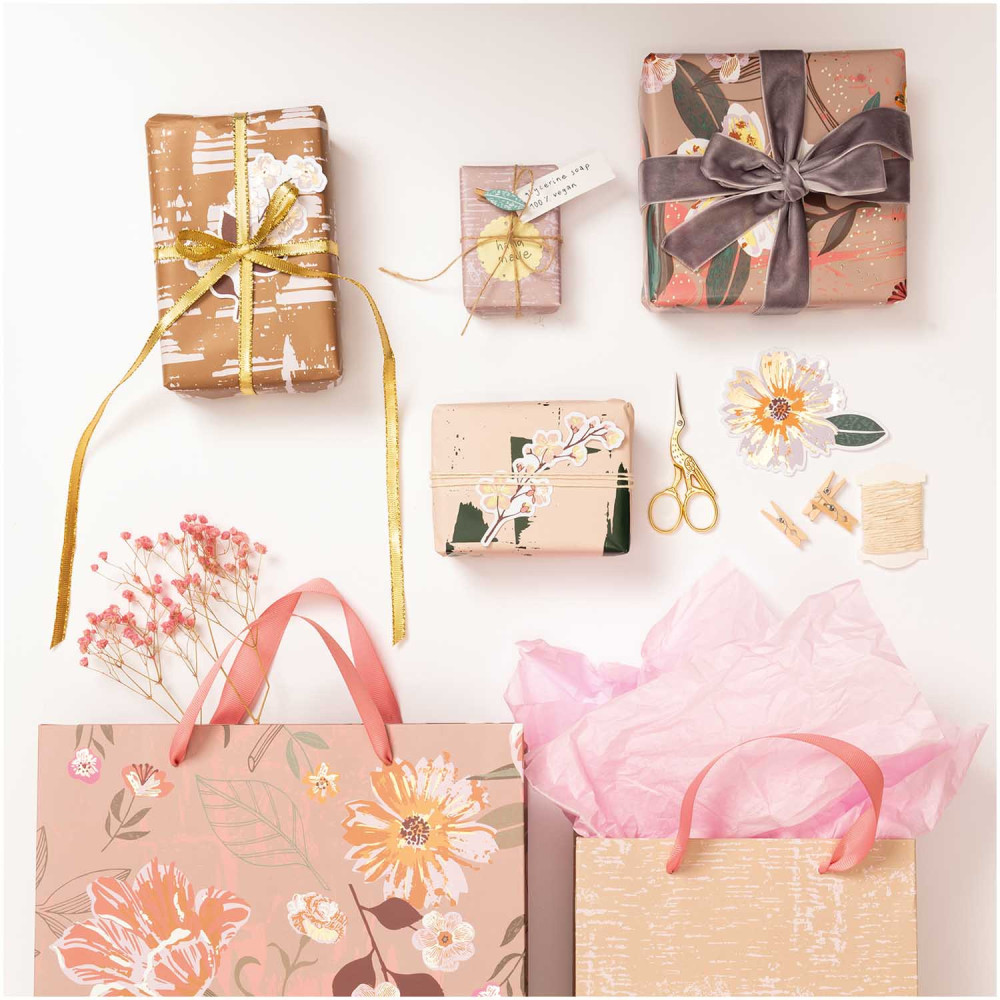 Torba prezentowa Flowers - Rico Design - różowa, 26 x 32 x 12 cm