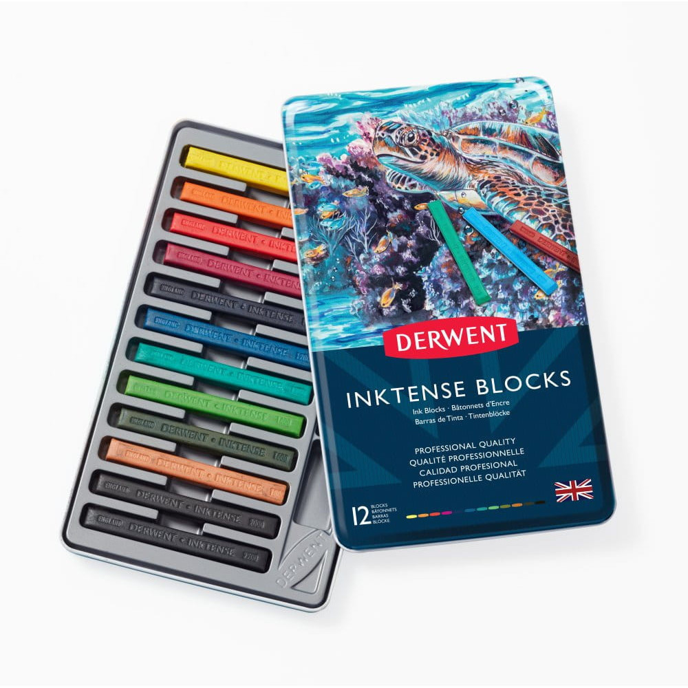 Inktense blocks set in metal tin - Derwent - 12 colors
