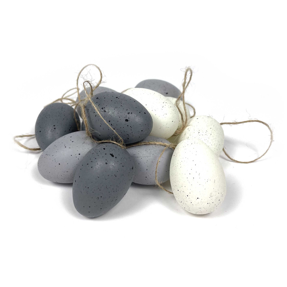 Eggs pendants - grey, dark grey, white, 5 cm, 12 pcs