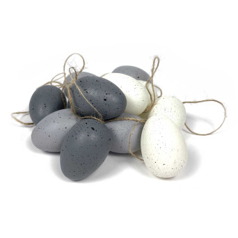 Eggs pendants - grey, dark grey, white, 5 cm, 12 pcs
