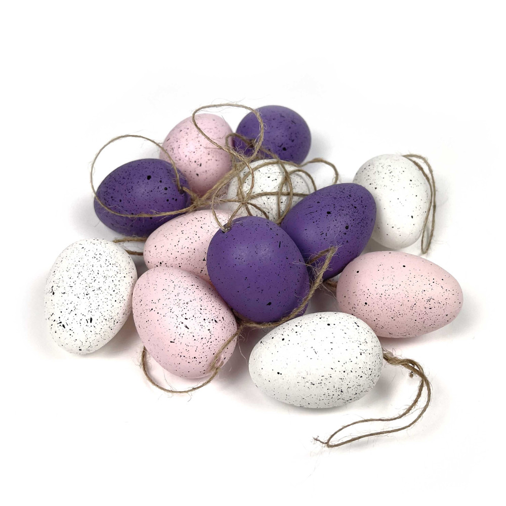 Eggs pendants - violet, white, pink, 4 cm, 12 pcs