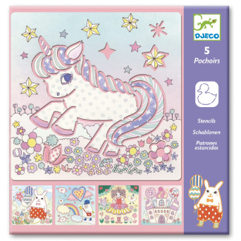 Stencils for drawing - Djeco - Unicorns, 5 pcs