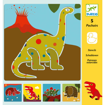 Zestaw szablonów do odrysowania - Djeco - Dinozaury, 5 szt.