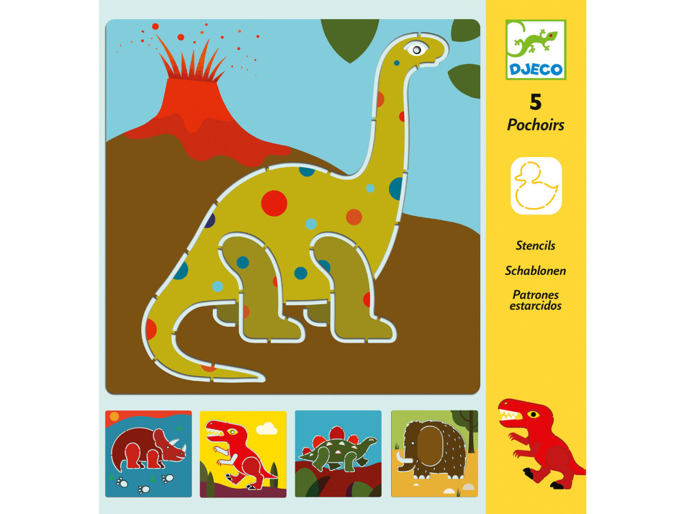 Zestaw szablonów do odrysowania - Djeco - Dinozaury, 5 szt.