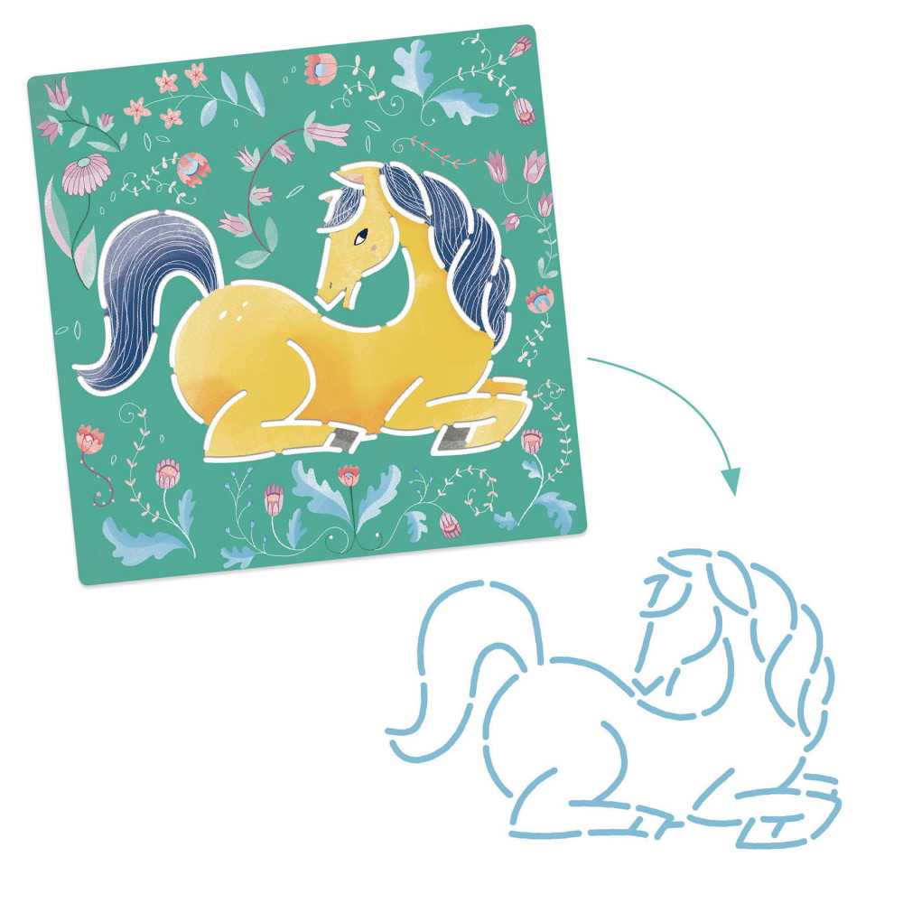 Stencils for drawing - Djeco - Horses, 5 pcs