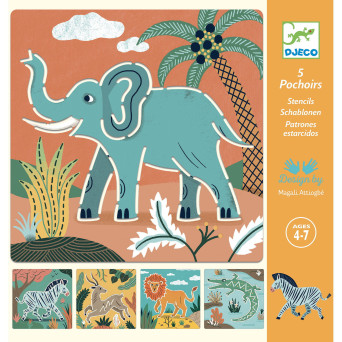 Stencils for drawing - Djeco - Wild animals, 5 pcs
