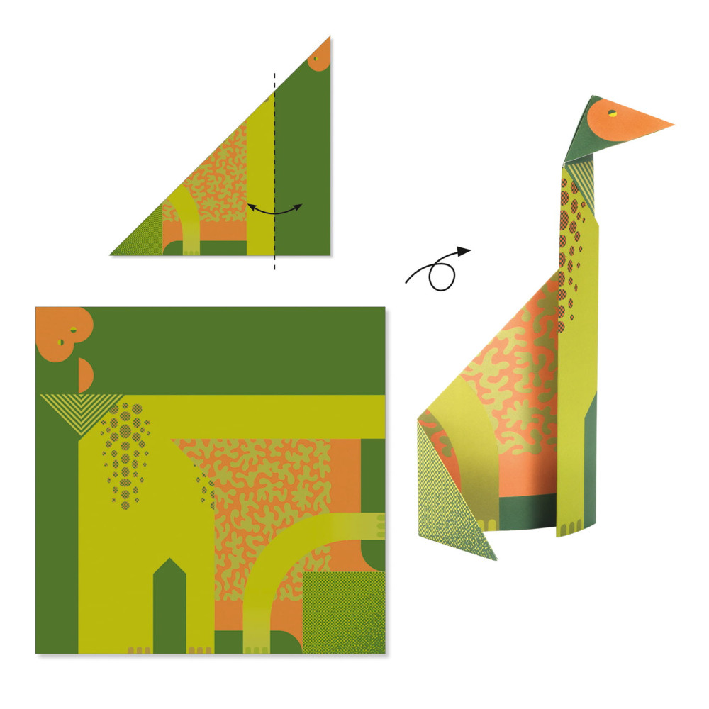 Set for origami - Djeco - Dinosaurs, 24 pcs