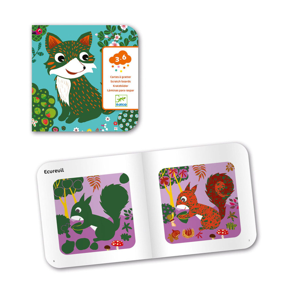 Scratch boards for children - Djeco - Animals, 4 sheets