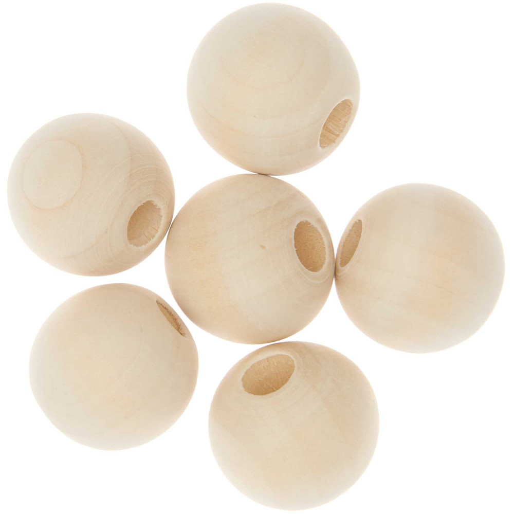 Koraliki drewniane do makramy - Rico Design - Natural, 30 mm, 6 szt.