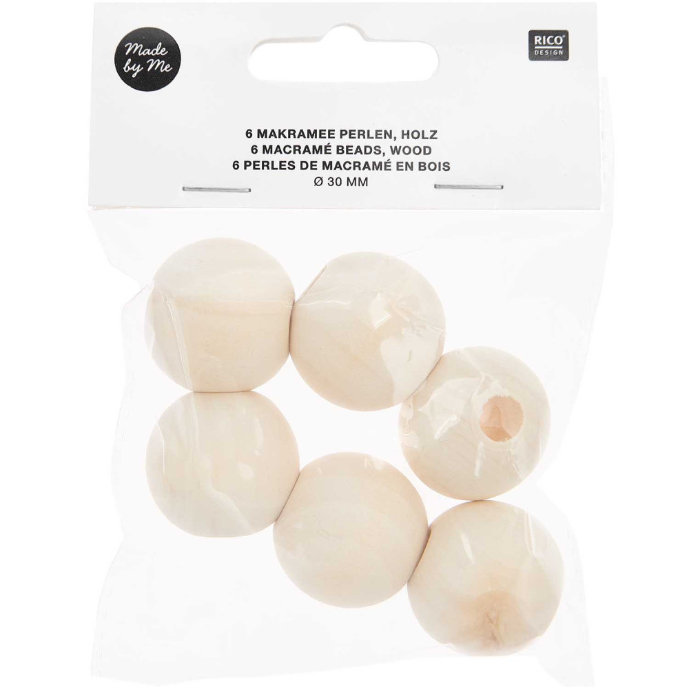 Wooden macrame beads - Rico Design - Natural, 30 mm, 6 pcs