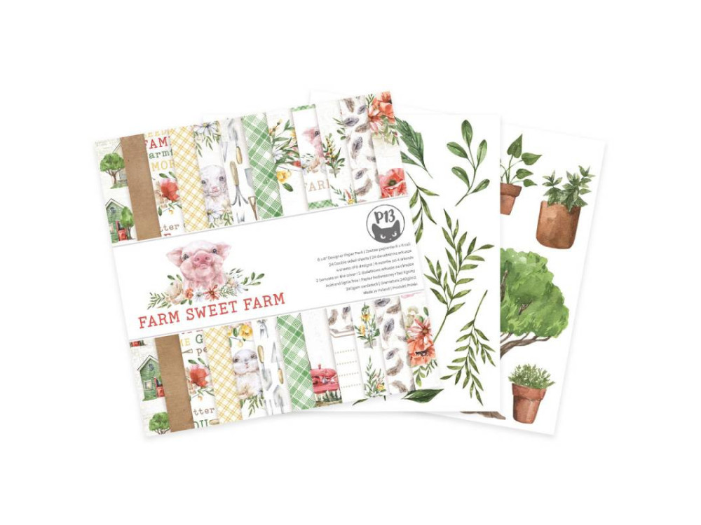 Set of scrapbooking papers 15,3 x 15,3 cm - Piątek Trzynastego - Farm Sweet Farm