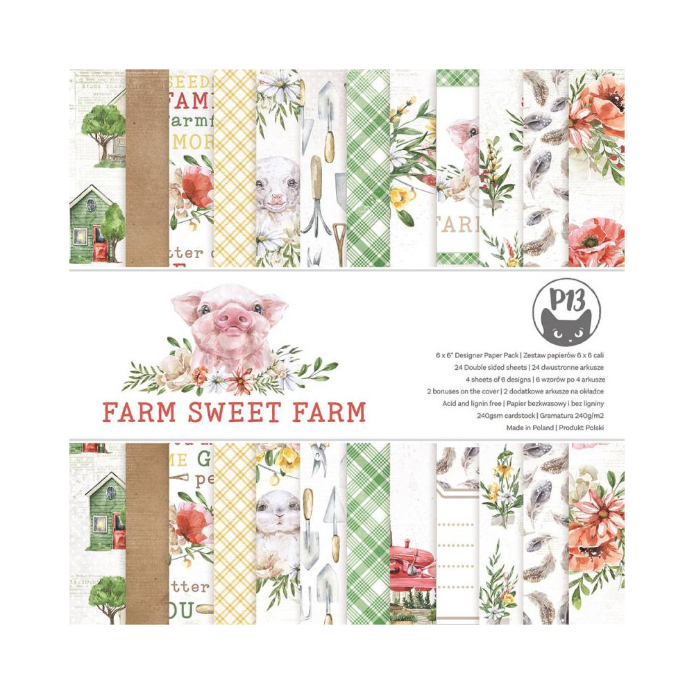 Set of scrapbooking papers 15,3 x 15,3 cm - Piątek Trzynastego - Farm Sweet Farm
