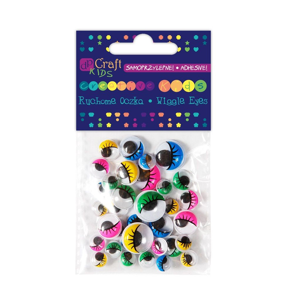 ADHESIVE ASSORTED COLOUR WIGGLE EYES WITH EYELASHES, 36 PCS