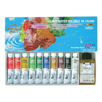 Zestaw farb olejnych Duo Aqua Oil + olej lniany - Holbein - 10 kolorów x 10 ml
