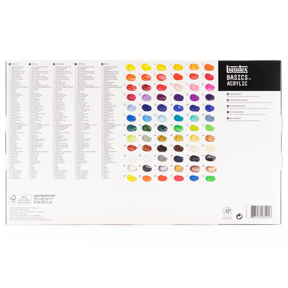 Zestaw farb Basics Acrylic - Liquitex - 72 kolory x 22 ml