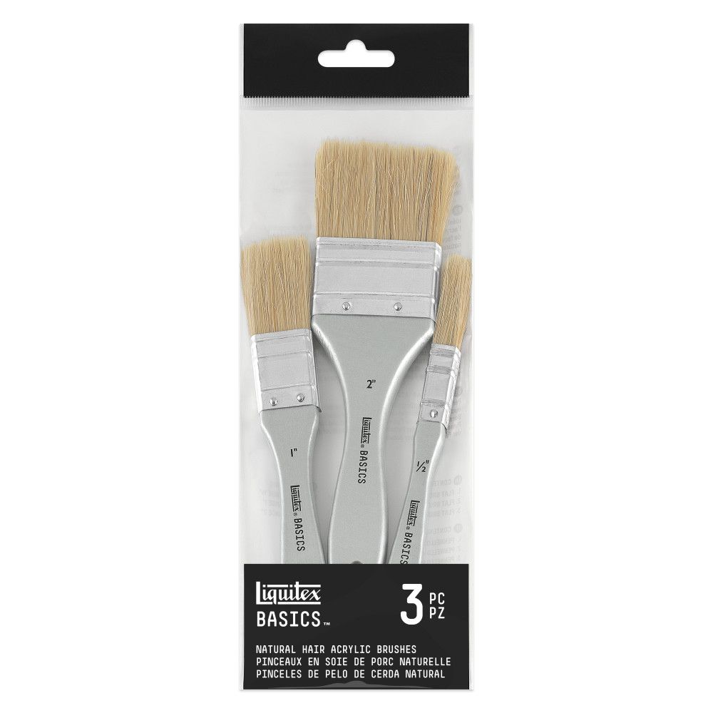 Zestaw pędzli płaskich, naturalnych Basics - Liquitex - 3 szt.