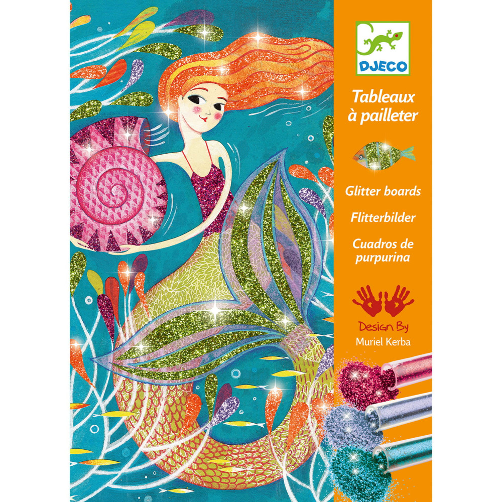 Artistic Glitter Board set for kids, glitter painting - Djeco - Mermaids