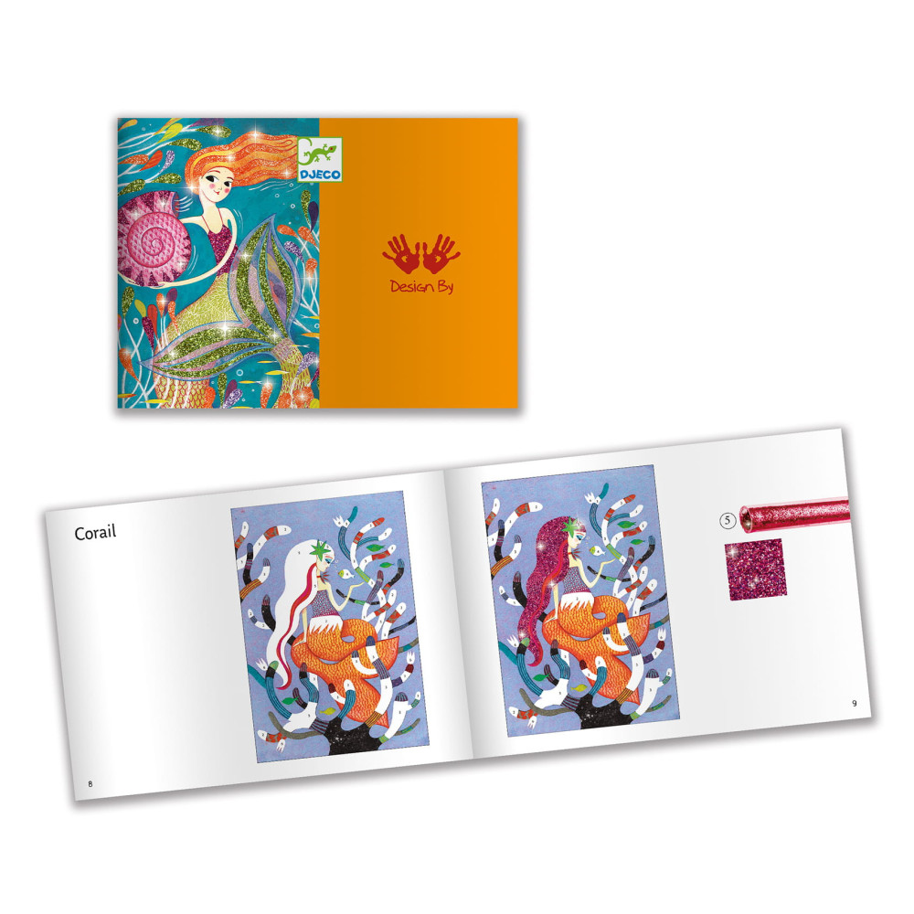 Artistic Glitter Board set for kids, glitter painting - Djeco - Mermaids