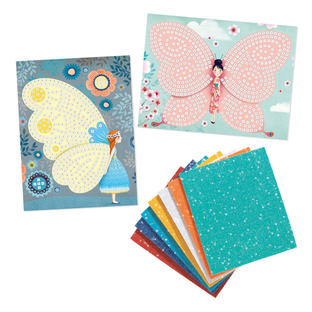 Mosaic Art by number set for kids - Djeco - Butterflies
