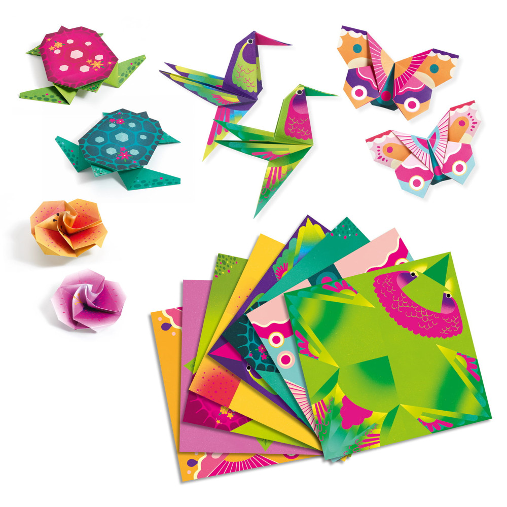 Set for origami - Djeco - Tropics neon, 24 pcs