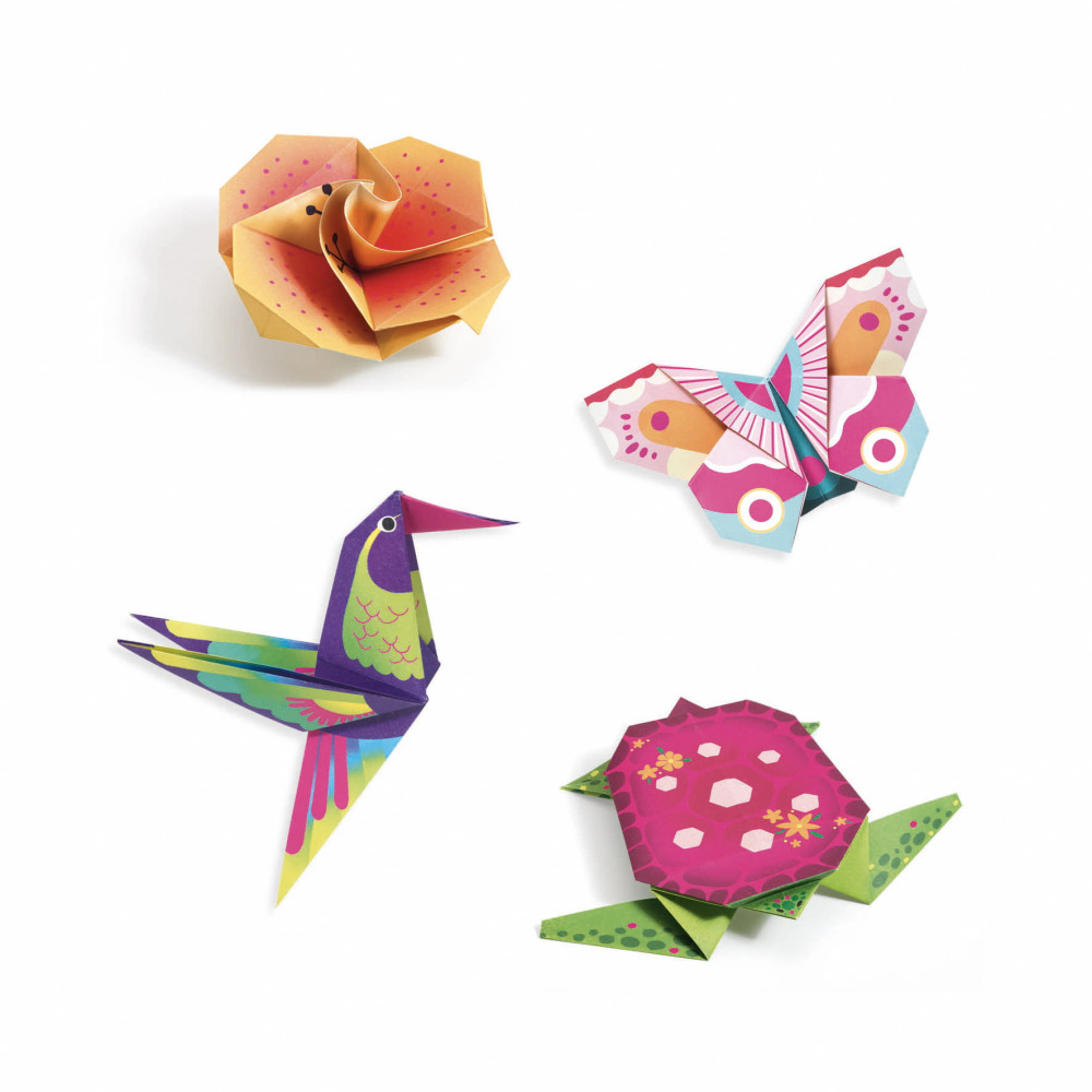 Set for origami - Djeco - Tropics neon, 24 pcs