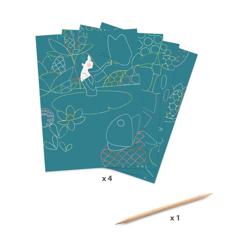 Scratch boards for children - Djeco - Enchanted Pond, 4 sheets