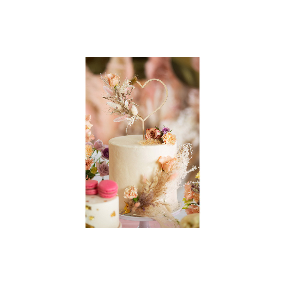 Topper drewniany na tort - Serce, 23 cm