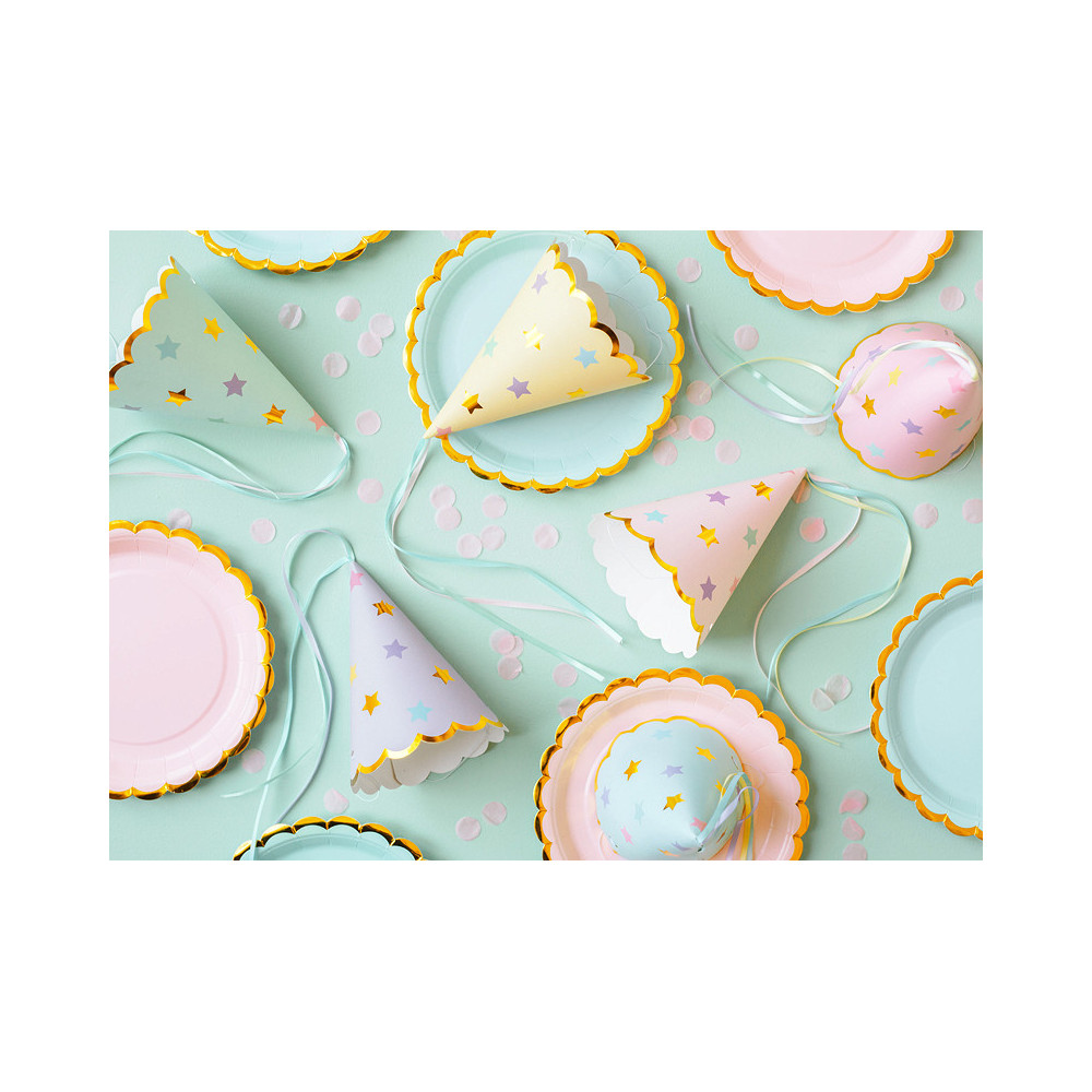 Party hats with stars - pastel, 6 pcs