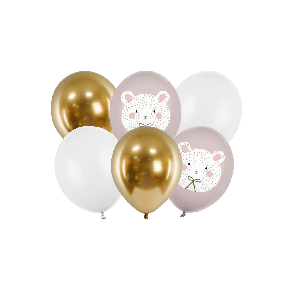 Balony lateksowe Miś polarny - pastelowe, 30 cm, 6 szt.