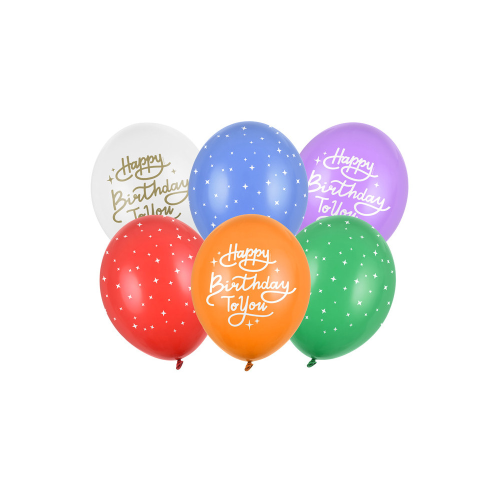 Latex balloons Happy Birthday To You - colorful, 30 cm, 6 pcs