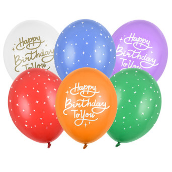 Latex balloons Happy Birthday To You - colorful, 30 cm, 6 pcs