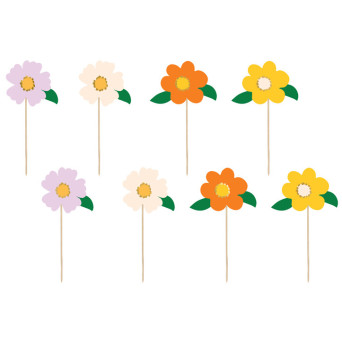 Cake toppers, Flowers - colorful, 8 pcs.