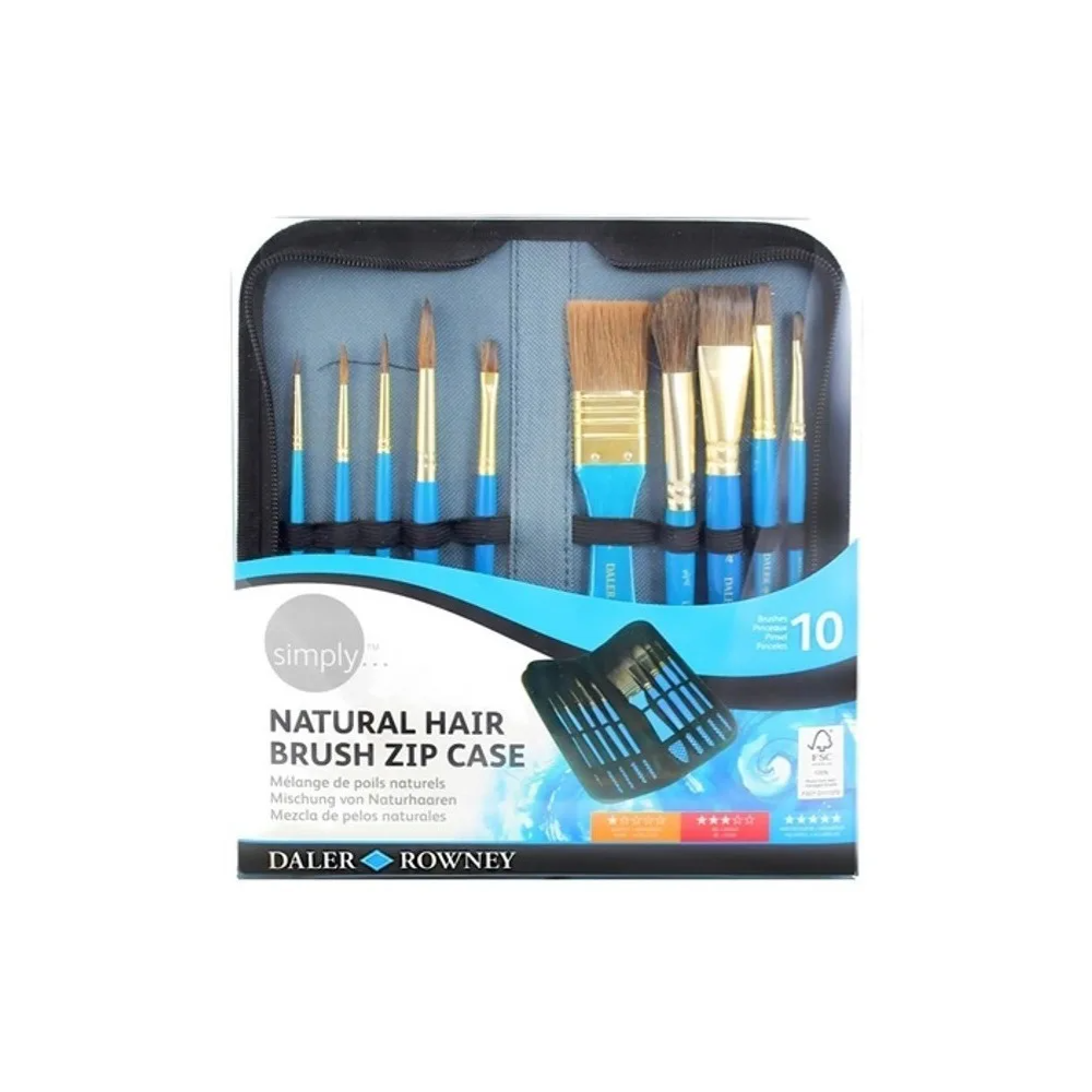 Zestaw pędzli naturalnych w piórniku - Daler Rowney - 10 szt.
