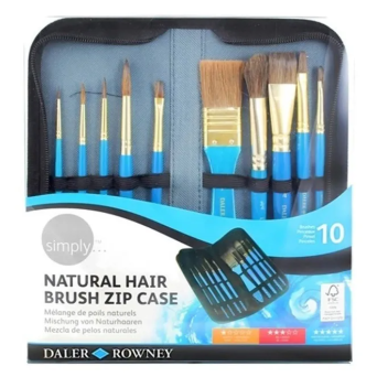 Set of natural brushes in zip case - Daler Rowney - 10 pcs.