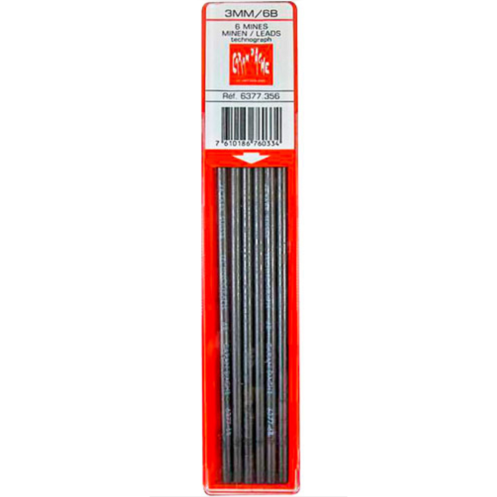 Wkłady grafitowe Technograph, 3 mm - Caran d'Ache - 6B, 6 szt.
