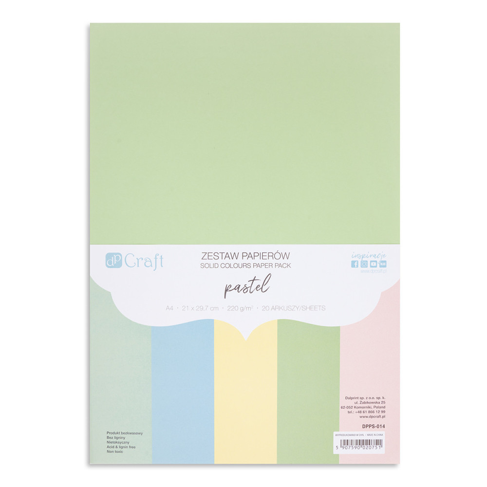 Paper Pack - DpCraft - Pastels, A4, 220 g, 20 sheets
