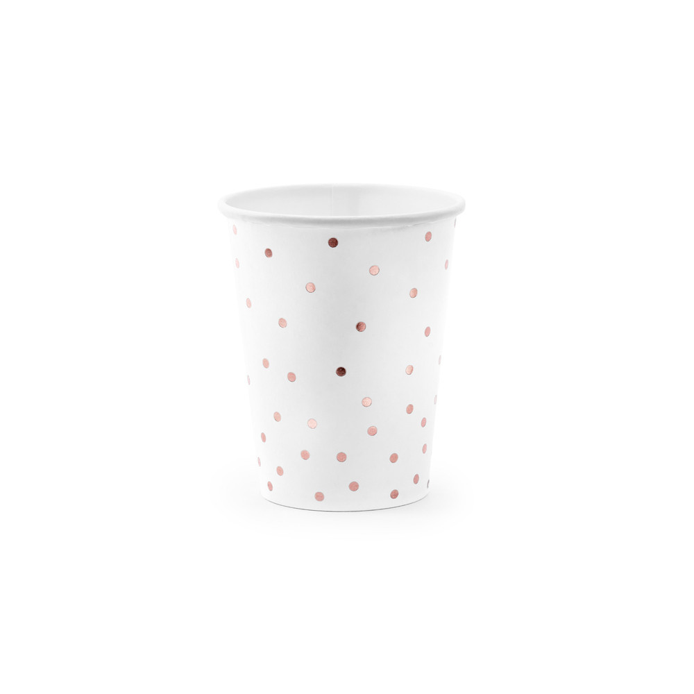Paper cups with pink dots - white, 260 ml, 6 pcs.