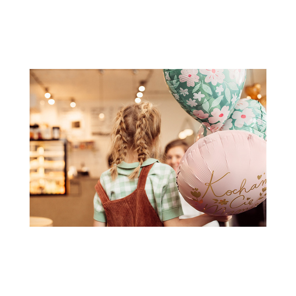 Foil balloon Heart with flowers - green, 35 cm