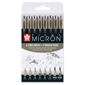 Zestaw cienkopisów Pigma Micron - Sakura - szare, 8 szt.