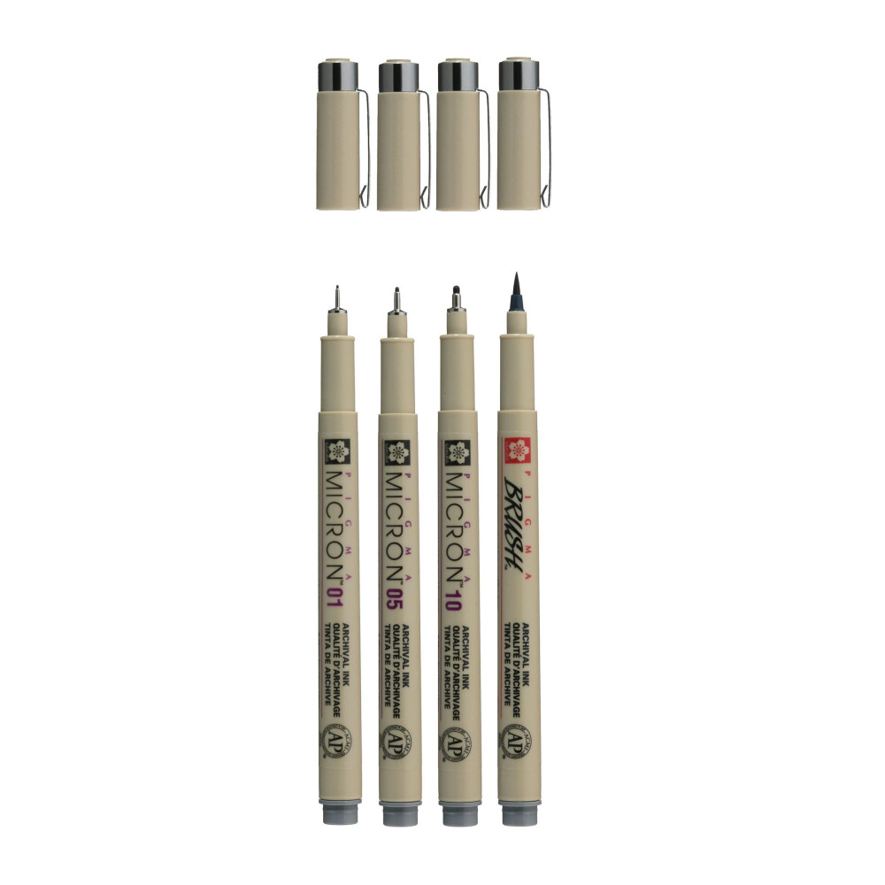 Set of Pigma Micron Fineliners and brush pens - Sakura - Cool Gray, 4 pcs.