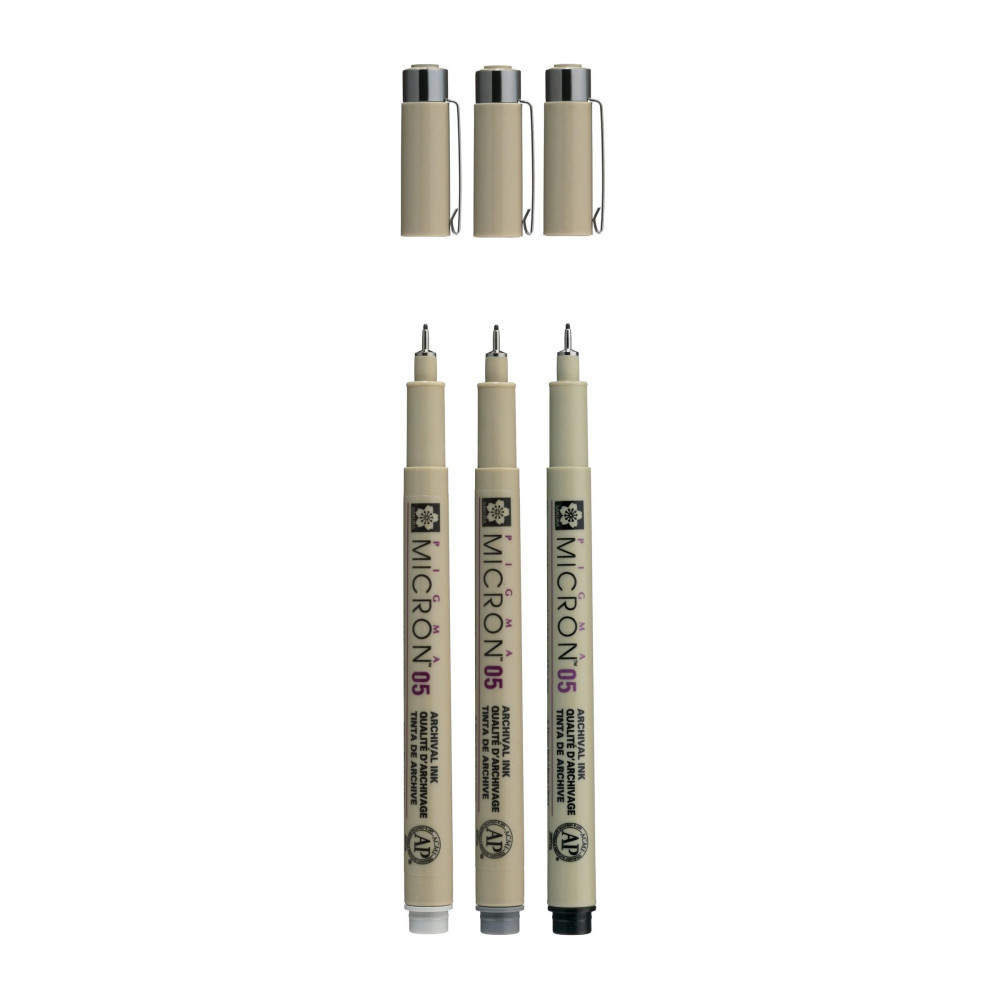 Zestaw cienkopisów Pigma Micron 05 - Sakura - Black & Gray, 0,45 mm, 3 szt.