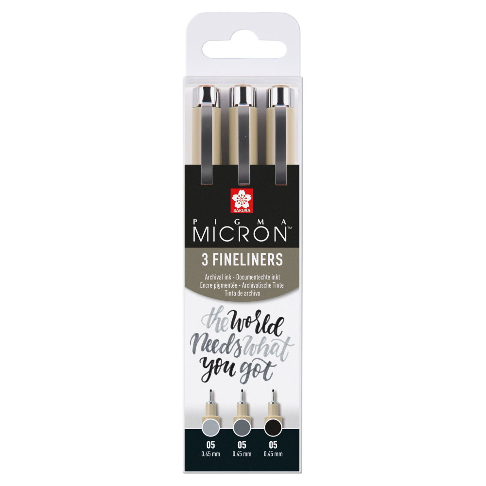 Set of Pigma Micron Fineliners 05 - Sakura - Black & Gray, 0,45 mm, 3 pcs.