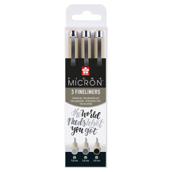 Set of Pigma Micron Fineliners 05 - Sakura - Black & Gray, 0,45 mm, 3 pcs.