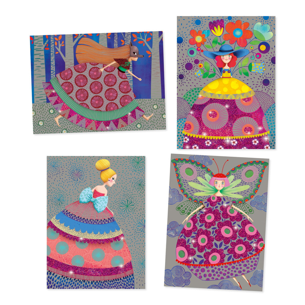 Scratch boards for children - Djeco - The beauties' ball, 4 sheets