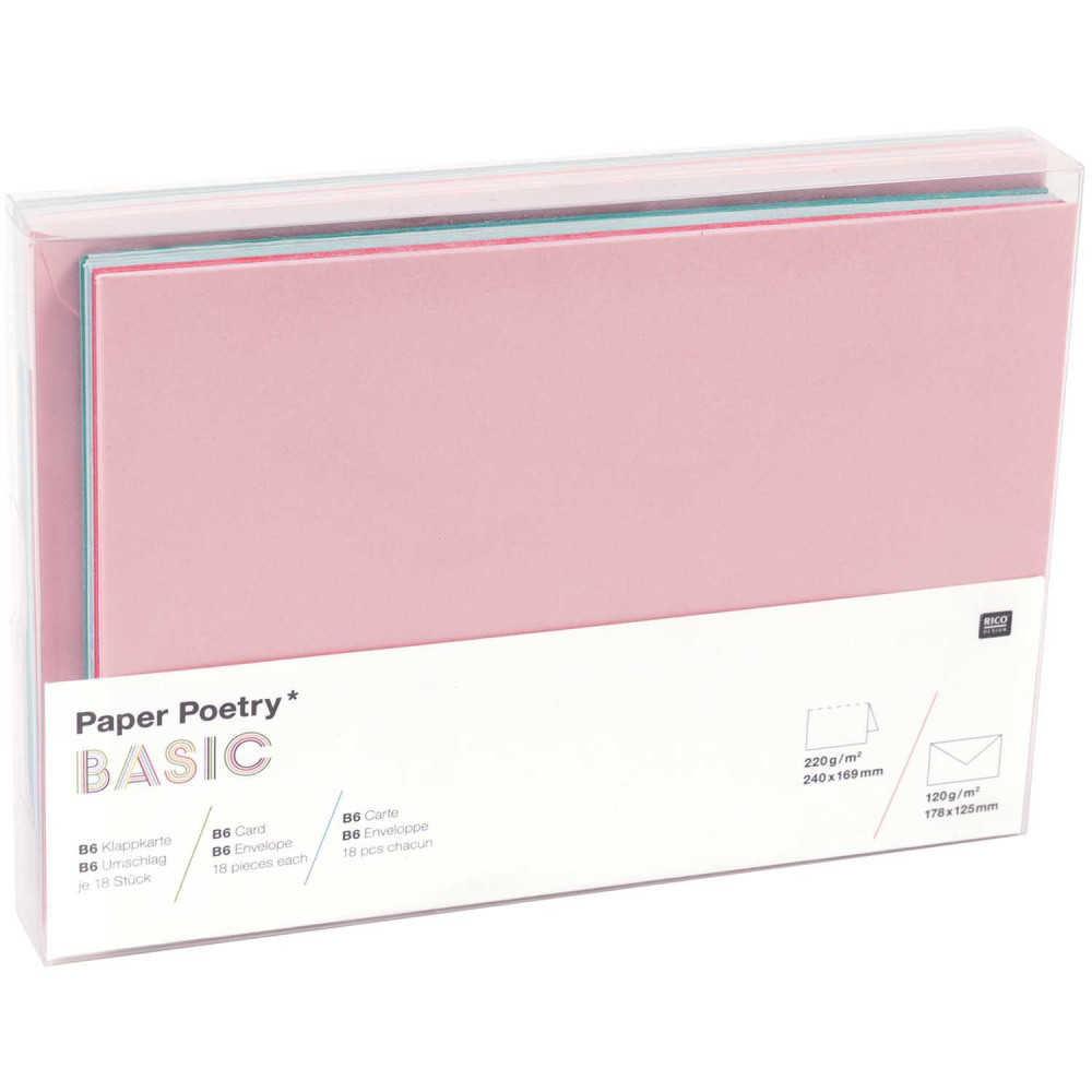 Set of folded cards and envelopes - Paper Poetry - Tropic, B6, 18 pcs.
