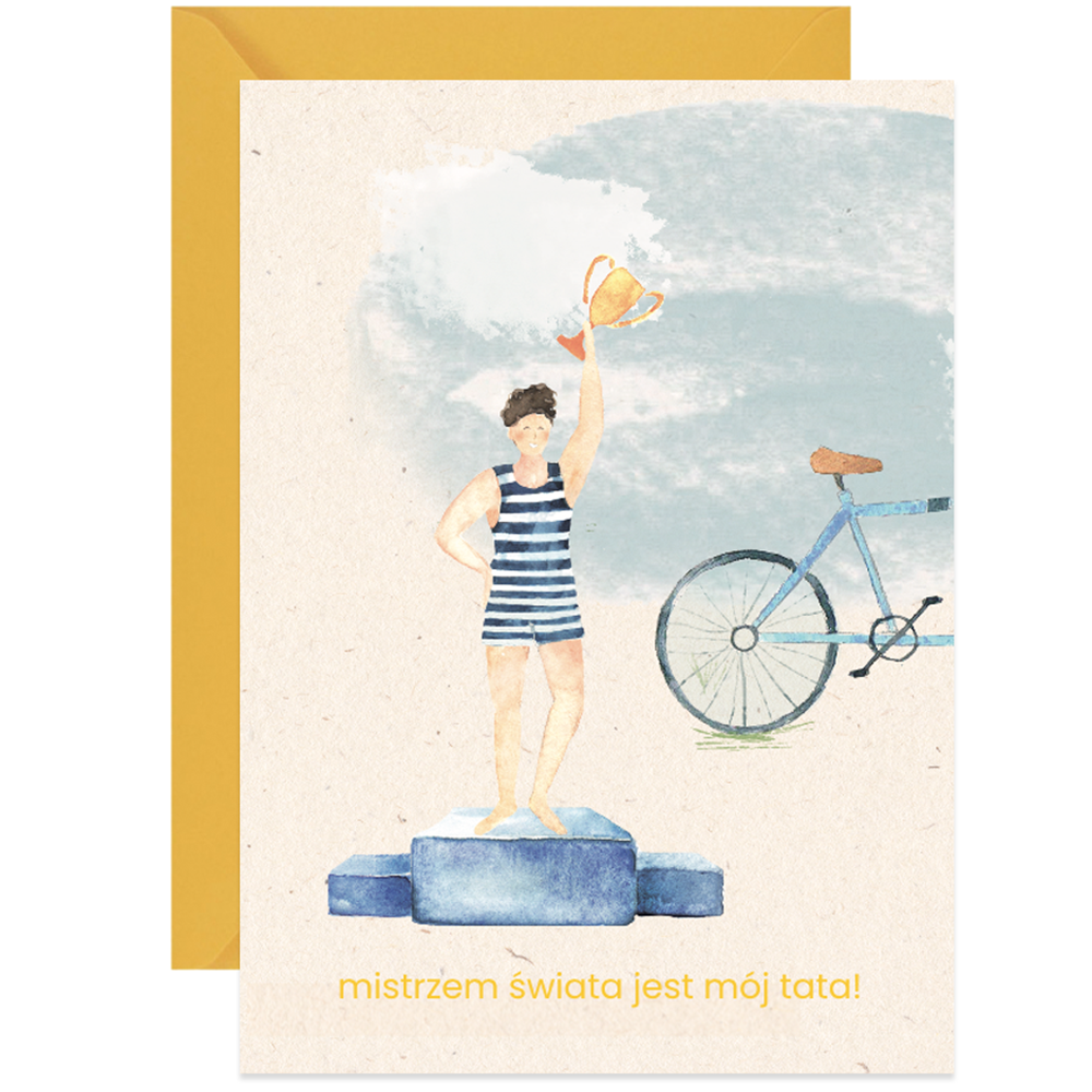 Greeting card A6 - Paperwords - Mistrzem świata jest mój Tata