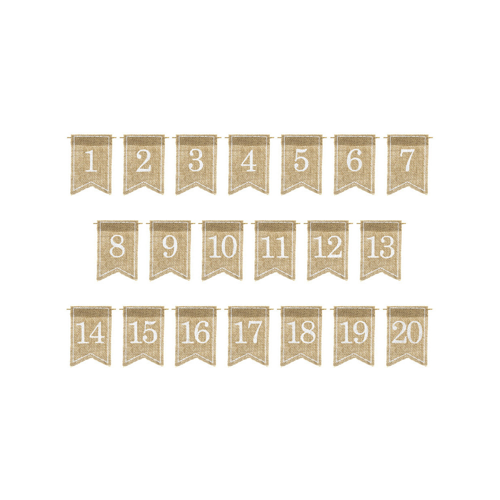 Zestaw jutowych numerów na stół - białe, 20 szt.