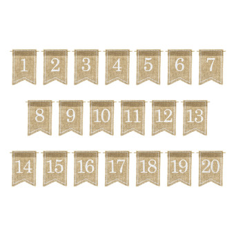 Zestaw jutowych numerów na stół - białe, 20 szt.