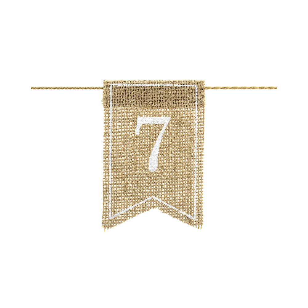 Zestaw jutowych numerów na stół - białe, 20 szt.