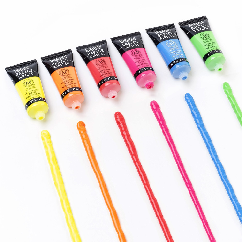 Zestaw farb akrylowych Basics Acrylic Fluorescents - Liquitex - 6 kolorów x 22 ml